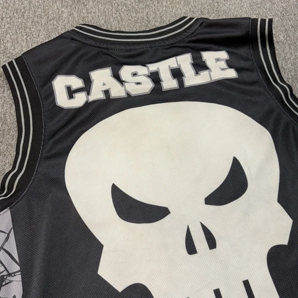Marvel The Punisher Castle Basketball‎ Jersey ~ Men's S Black Mesh Comics